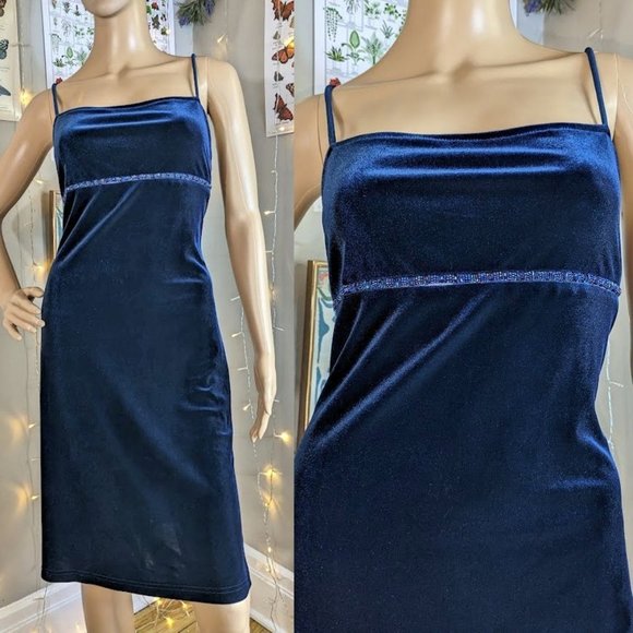 City Triangles Dresses & Skirts - NWT Vintage 90s y2k City Triangles Velvet Dress Blue Beaded Empire Waist Siren L
